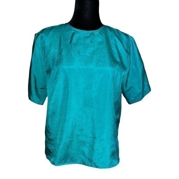 Vintage Emerald Green Short Sleeve Blouse Size MP - Picture 1 of 5